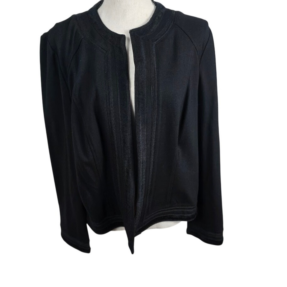 Chicos Black Open Front Textured Trim Blazer Size M Jacket